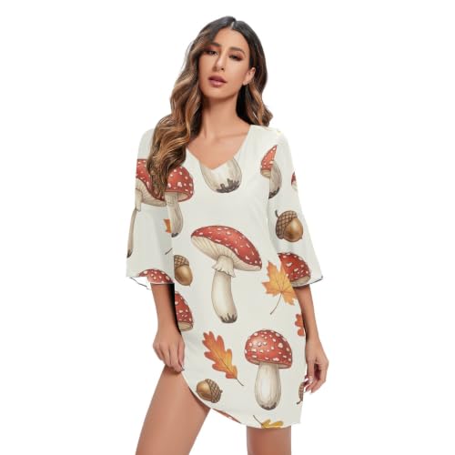 Robe décontractée en mousseline anti-plis imprimé champignon automne