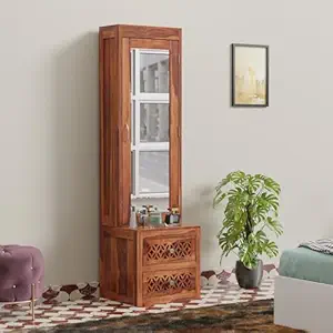 Wood Dressing Table with Mirror and Storage, Premium Wooden Dressing Table with Drawer, Makeup Table Vanity Dressing Table For Bedroom & GuestRoom, Dressing Table with Drawer and Shelve, Honey Finish