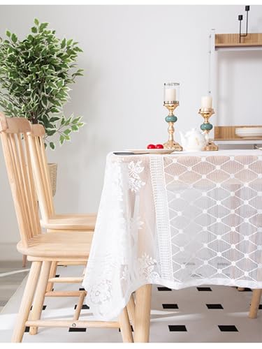 Nappe blanche 140x260 dentelle polyester pour grande table et réception - 5