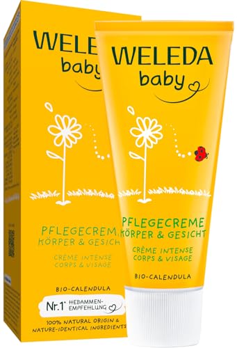 WELEDA Bio Baby Calendula Pflegecreme Körper & Gesicht 75ml - Naturkosmetik Gesichtscreme / Hautcreme mit Sesamöl & Lanolin zur Pflege trockener Haut. Babypflege Feuchtigkeitscreme für Babys & Kinder