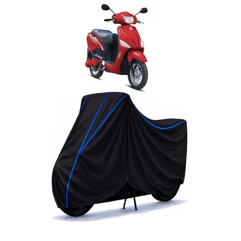 Image of Scooty Cover Water Resistant for Optima cx | Universal Scooter & Bike Cover | Heavy Duty UV Dust, Rain & Scratch Protection | Elastic Fit All Weather Indoor Outdoor | Black with Blue Piping