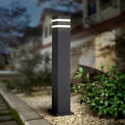ASD 24 Inch Square Bollard Light Fixture | 60W E26 Socket 120V | Dimmable, Waterproof, LED/CFL/Incandescent Bulbs Compatible, ETL Listed | Outdoor Floor Lantern, Landscape Post Lighting | Black