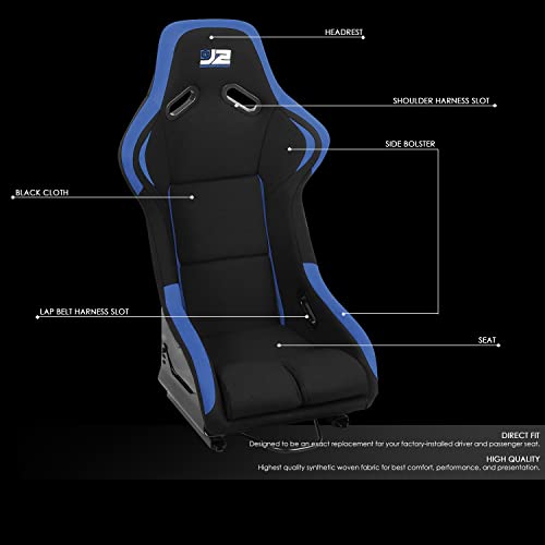 ‎J2 Engineering J2-Rs-001-Bl Pair Of Universal Fixed Position Bucket Racing Seat W/Side Mount Brackets & Sliders For 4 Or 5 Point Harness, Black/Blue #TOP3