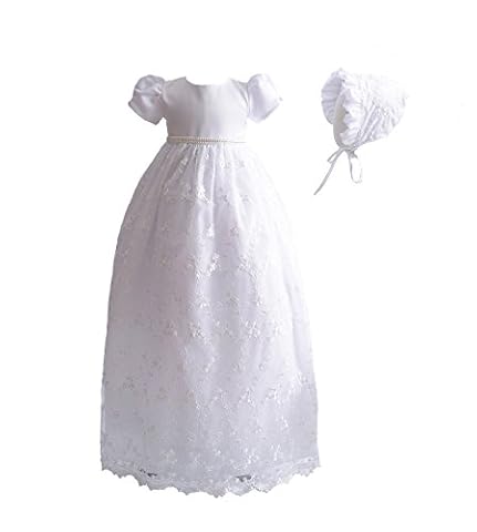 Cinda Długa sukienka do chrztu z czapką, dla dziewczynki, biały, 62/68 cm