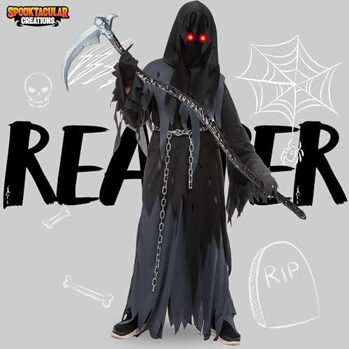 Spooktacular Creations Kids Grim Reaper Costume Halloween Fancy Dress Costume Boys, Scary Halloween Outfit, Dark Knight Reaper costume, Black.