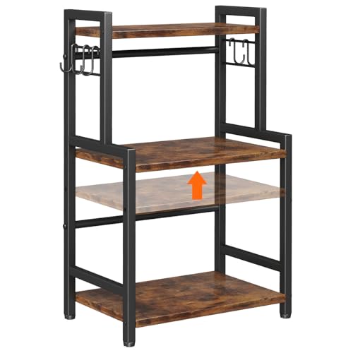 Kitchen Countertop Organizer,3 Tier Large Spice Rack Organizer with Adjustable Shelf and 5 Hooks,Wooden Counter Organizer,Space Saving Countertop Shelf Microwave Stand for Kitchen,Bathroom,Coffee Bar
