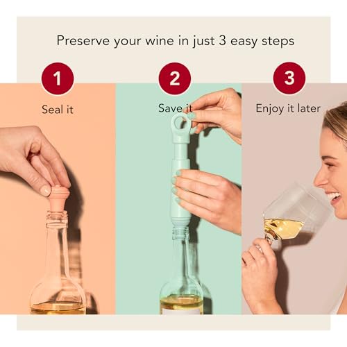 Image of Vacu Vin Wine Saver Blister Vacuum Pump & Stopper | Reusable Wine Preservation System with Click‑Sound Pump & Universal Rubber Stopper (2, White)