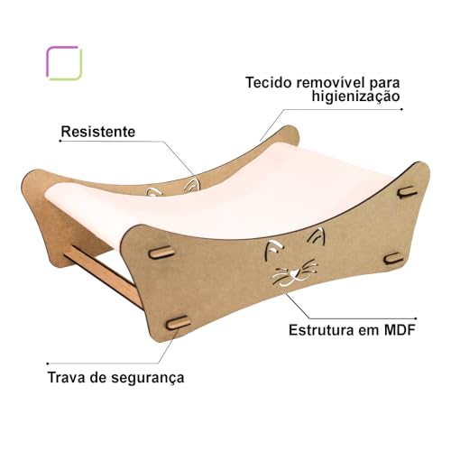 BOXFAN Rede Para Gato Caminha Cama Pet Redinha Madeira Caminha para gatos Descanso Tecido Macio de c