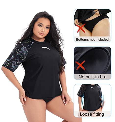 Halcurt Water Tops Women Swimming Plus Size Swim Shirts Rash Guard Top 4X #TOP3