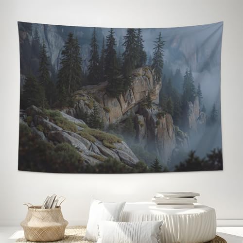 Tapisserie murales forêt de brume 180x230cm vert pour salon