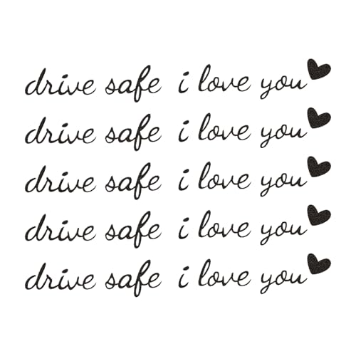 5pcs Drive Safe I Love You Sticker, Cute Car Decals Rearview Mirror Safe Driving Stickers with Heart Auto Rear View Mirror Decor Car Accessories for Women Driver Gifts (Black)
