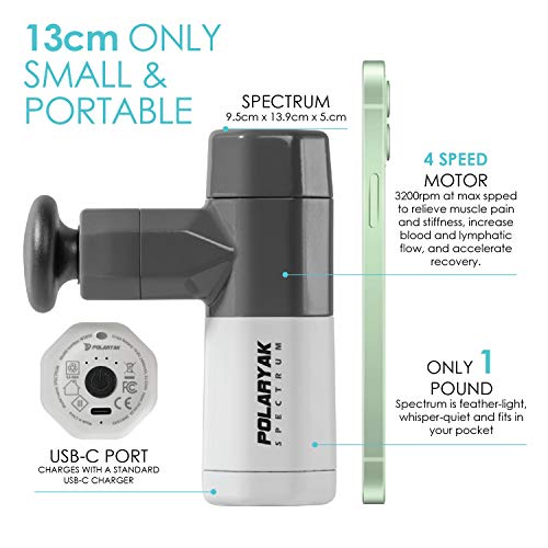 Muscle Massage Gun - Mini Hand Held Massager, Portable Massage Tool, Deep Tissue Percussion Cordless Massager – With 4 Heads For Different Muscle Groups Polaryak - Spectrum #TOP2