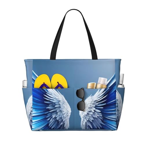 Angel Wing Print Foldable Lightweight Family Beach Bag for Men Women Beach Tote Bag Portable Gym Bag
