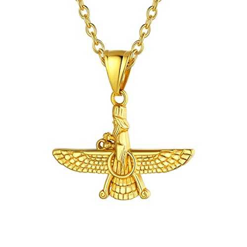U7 Collier Femme Faravahar Plaqué Or Chaîne 50cm/2.5mm + Pendentif Amulette Doré pour Jeune Fille