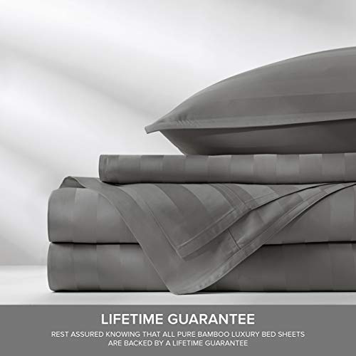 Image of Pure Bamboo Split King Sheets, Genuine 100% Organic Viscose Derived from Bamboo Bed Sheet Set, Soft & Cooling, Double Stitching, 2 Fitted Sheets (Split King, Jacquard Stone)