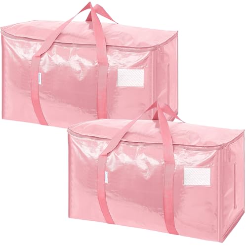 Image of TICONN 2 Pack Extra Large Moving Bags Heavy Duty with Zippers & Carrying Handles, Durable Storage Bags Moving Boxes for Closet Organizers and Storage (2 Pack, Coral)