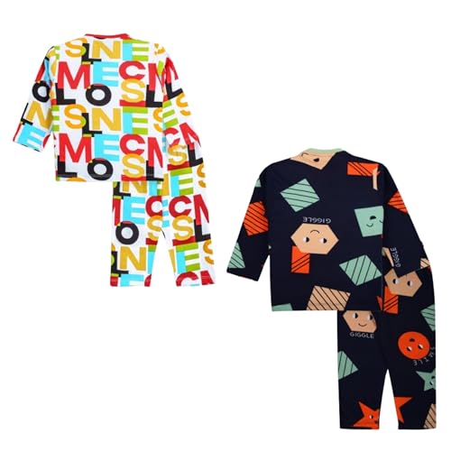 Image of 3BROS Kids Pure Cotton Night Suit Set | Boys Girls Printed Sleepwear Shirt & Pajama Clothing Combo | Soft Breathable Night Dress Outfit | Pack of 2