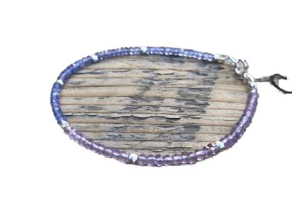 Bracelet en tanzanite véritable et améthyste rose taillée fermoir haut de gamme argent 925 mixte