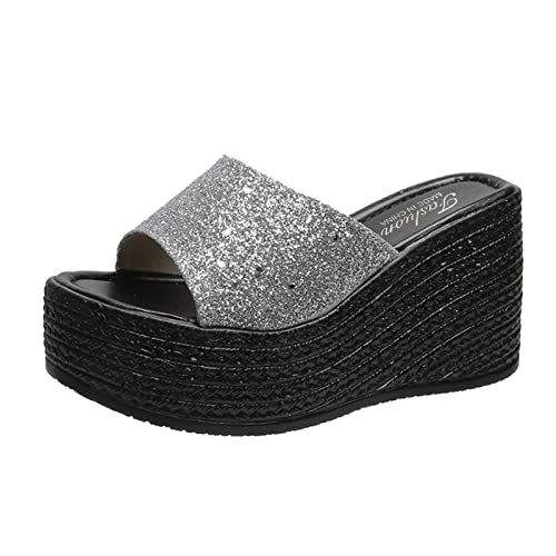 Sandale compensée femme paillettes : mule plateforme talon haut confortable