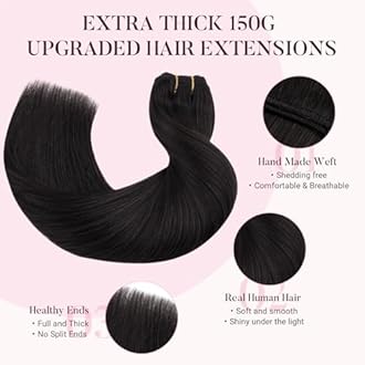 MAXITA Clip in Hair Extensions Real Human Hair, Remy Human Hair Clip in Extensions for Women, Natural Human Hair, 22 inch 150g 9Pcs, Natural Black