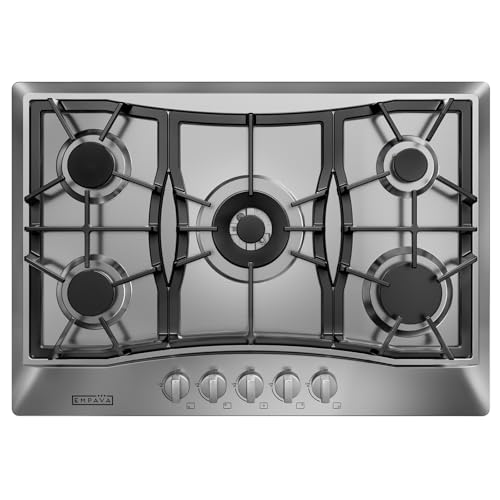 Empava 30 Inch Built-in Gas Cooktop with 5 Sealed SABAF Burners, Stainless Steel Surface, LPG/NG Convertible, Flame Failure Protection, Dishwasher Safe Grates