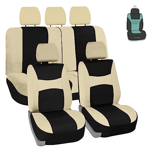 Image of FH Group Full Set Light and Breezy Car Interior Covers-Front and Rear Split Bench Beige Seat Covers,Universal Fit for Cars, Trucks and SUVs