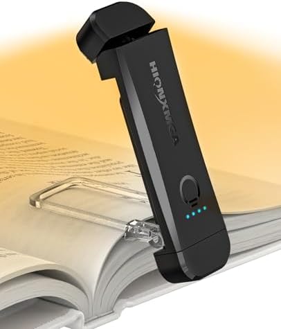 HIONXMGA USB Rechargeable Book Light,Reading Light Clip on Book,3 Colours & Stepless Dimming,Portable & Flexible,Reading Lamp for Books in Bed at Night,Perfect for Booklovers and Kids,Black
