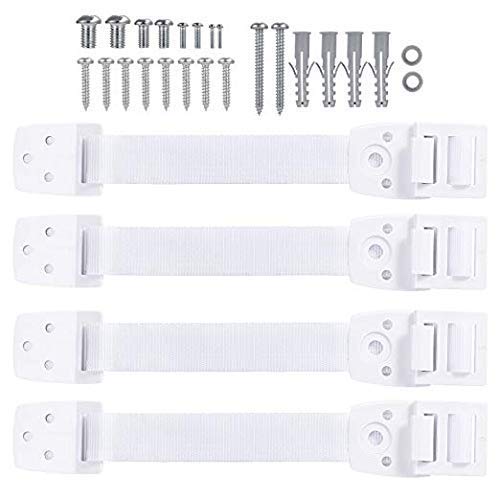 Adoric TV and Furniture Anti Tip Straps (4 Pack) Kit - Secure 400 lb - Safety Furniture Wall Anchors for Baby Proofing Flat Screen TV, Dresser, Bookcase, Cabinets, and More