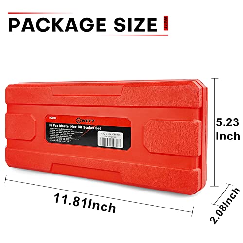 Wett 32Pcs Master Hex Bit Socket Set,Allen Socket Set,5/64 To 3/4 Inch And 2 To 19Mm,S2 Steel Sae And Metric #TOP6