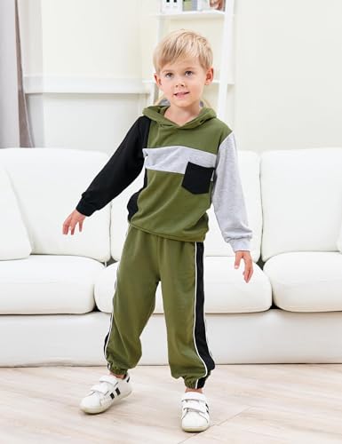Image of Toddler Baby Boy Clothes Long Sleeve Hooded Pullover Colorblock Sweatshirt + Pants 2Pcs Outfits Set