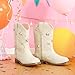 Parrosoo Girls Cowboy Boots Cowgirl Toddler Western Boots Size 10 Little Girls Sparkly Star Wide Boot Low Heels Cow Girl Riding Shoes West Fashion Birthday Party (8901 Ivory 10)