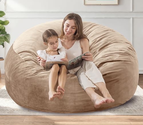 Image of 5 ft Bean Bag Chair, Bean Bag Chairs for Adults,5 Foot,Camel | Memory Foam Filling,Beanbag Sofa for Living Room,Ultra Soft Velvet Cover,Convenient Pocket & Pull-Handle