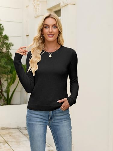 Image of Libsorge Womens Cute Crewneck Ribbed Knit Lightweight Thin Sheer Long Sleeve Sweater T Shirt Top Spring 2025