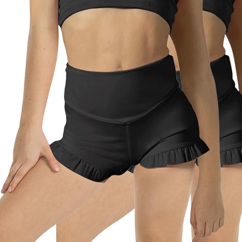 RRHSS Girls Athletic High Waisted Ruffle Shorts - Comfy Yoga Dance Workout Gymnastics Shorts