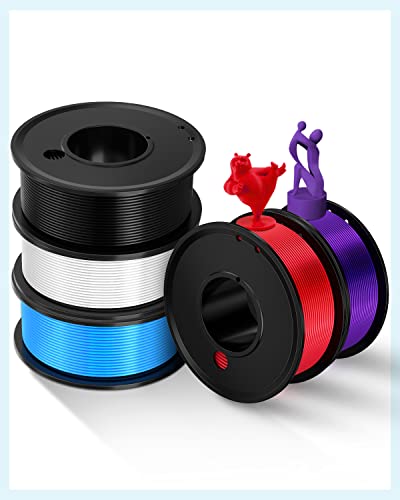 Haosegd 3D Printer Filament Pla 1.75Mm 3-D Printing Materials 5 Colors Bundle Print Filimate 1.75 Mm White Black Red Blue Purple Filiment1.75 Accuracy ±0.02Mm Fillament Spool Vacuum Pack 250G X 5 Roll #TOP4