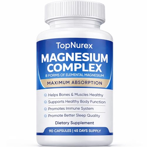 Top Nurex Magnesium Complex Supplement for Women & Men | 1000mg Maximum Absorption | 8 Magnesium Forms Including Glycinate Citrate Malate | Supports Relaxation Sleep Bone Strength | 90 Capsules