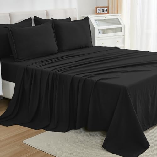 Litanika Comforter Queen Size Set Black - 7 Pieces Bed in a Bag Queen Bedding Comforter Sets, Plain Lightweight Bed Set with Comforter, Sheets, Pillowcases & Shams