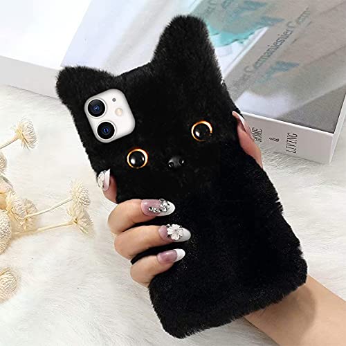 Mikikit Fluffy Plush Case Compatible With Iphone 12 Mini, Cute Cat Furry Protective Cover 3D Animal Fuzzy Protective Case Kawaii Phone Case For Women thumb #4