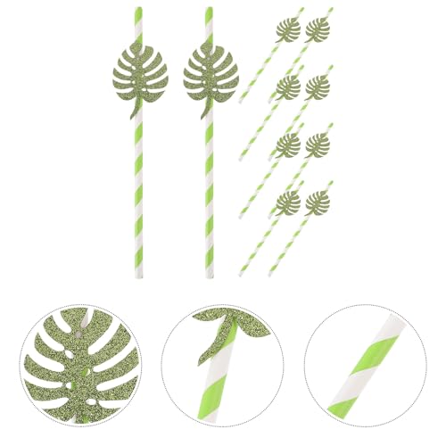 10 pitillos de papel con diseño hoja Monstera verdes claros miniatura 5