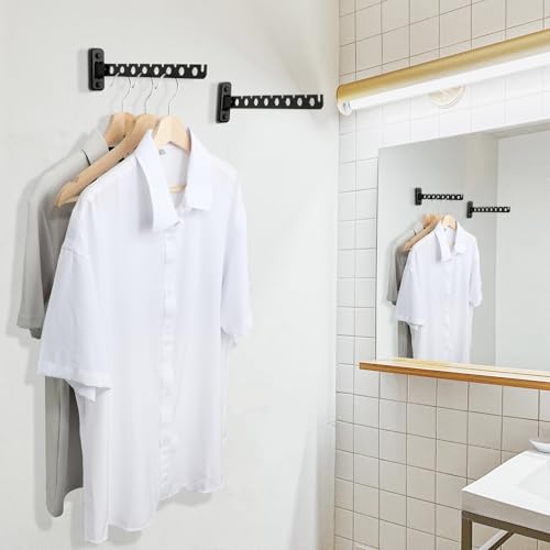 Alise Faltbarer Kleiderbügel, Wandmontage, Kleiderstange, Haken, robustes Trockengestell, platzsparendes Kleiderbügelsystem, Schrankaufbewahrung, Organizer, YHD1008-B, mattschwarz