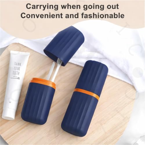 Image of QONETIC Travel Tooth Brush Holder for Bathroom Square Toothbrush Holder for Travel, Portable Toothbrush Case & Tooth Brush Cover Box Organizer for Traveling, Camping, & Business Trips (Blue)