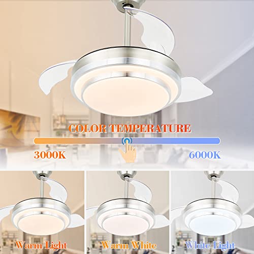 Bella Depot Retractable Ceiling Fan With Lights And Remote, 36" Retractable Fan Ceiling Light, Ceiling Fans With 3 Color Change, Timing Options, Silent Noiseless For Dining Room Bedroom Living Room #TOP2