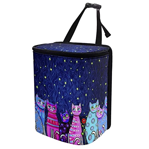 Image of Talayituse Galaxy Cat Print Car Trash Can with Lid, Leak Proof Auto Trash Bag Hanging Vehicle Garbage Can Multipurpose Storage Container for Back Seat Road Trip