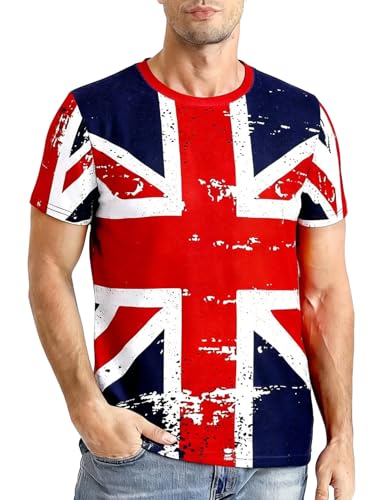 COSAVOROCK Mens Union Jack T Shirt British Flag T-Shirts Blue M