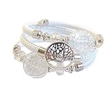 VENEZIA CLASSICA - Bracciale da Donna Albero della vita con perle in Vetro di Murano Originale e vera pelle Toscana, Collezione Bloom, con foglia in oro 24kt o Argento, Made in Italy (bianco)
