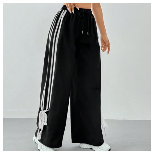 BEAUDRM Girl's Bow Track Pants Striped Sweatpants Baggy Wide Leg Parachute Pants for Joggers Hip Hop Dance Black 11 Years by BEAUDRM - Used condition - US$23.25