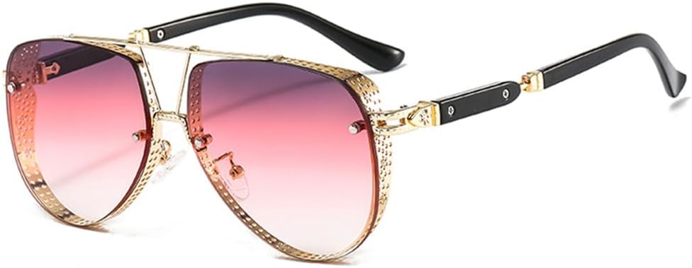 Hollow Pattern Oval Sunglasses Men Women Metal Alloy Frame Gradients Lens