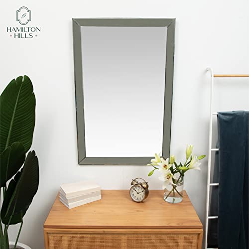 Hamilton Hills 24X36 Inch Rectangular Polished Silver Framed Mirrors For Wall | Large Luxury Mirror With 2In Angled Beveled Edge Frame | Hanging Vanity For Hallway, Entry, Bedroom & Bathroom Mirror #TOP3