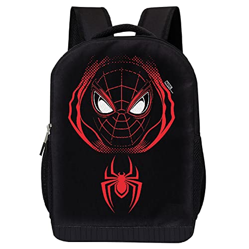 Marvel Spiderman Backpack for Kids Teens Men & Women | Miles Morales 17 Laptop Bookbag with Padded Straps | Spiderverse Hooded Spider Bag for School College & Travel | Adult Backpack