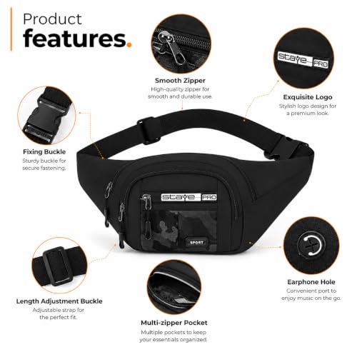 Image of Waist Bag for Man & Woman | Travel Handy Hiking Running Pouch with Zipper | Adjustable Strap Fanny Pack for Documents Money Card Phone Earphone (Army Black)